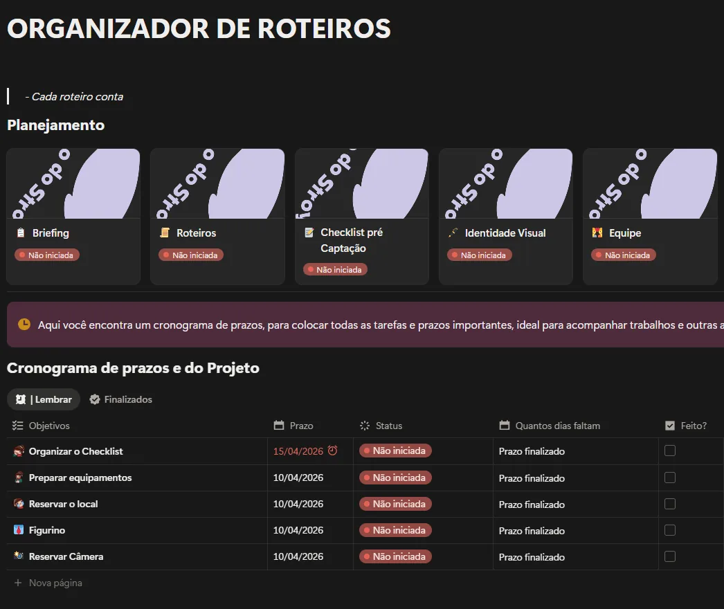 Produção no Notion